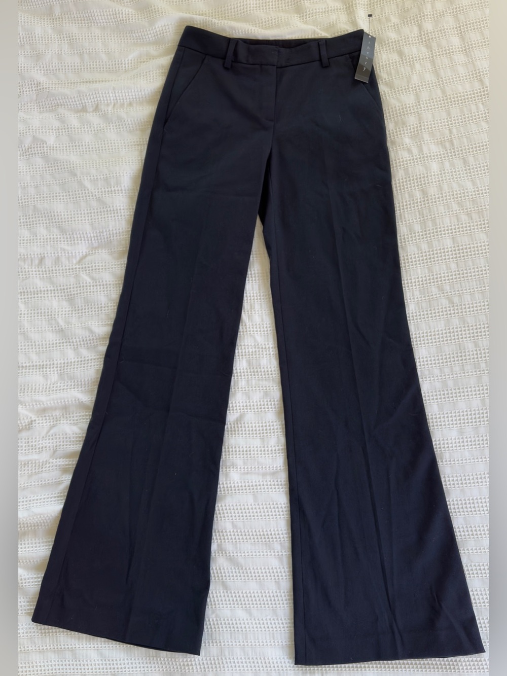 New with Tag Theory Alleen wide leg women trousers pants sz 00 Dark Blue USA - Picture 2 of 9